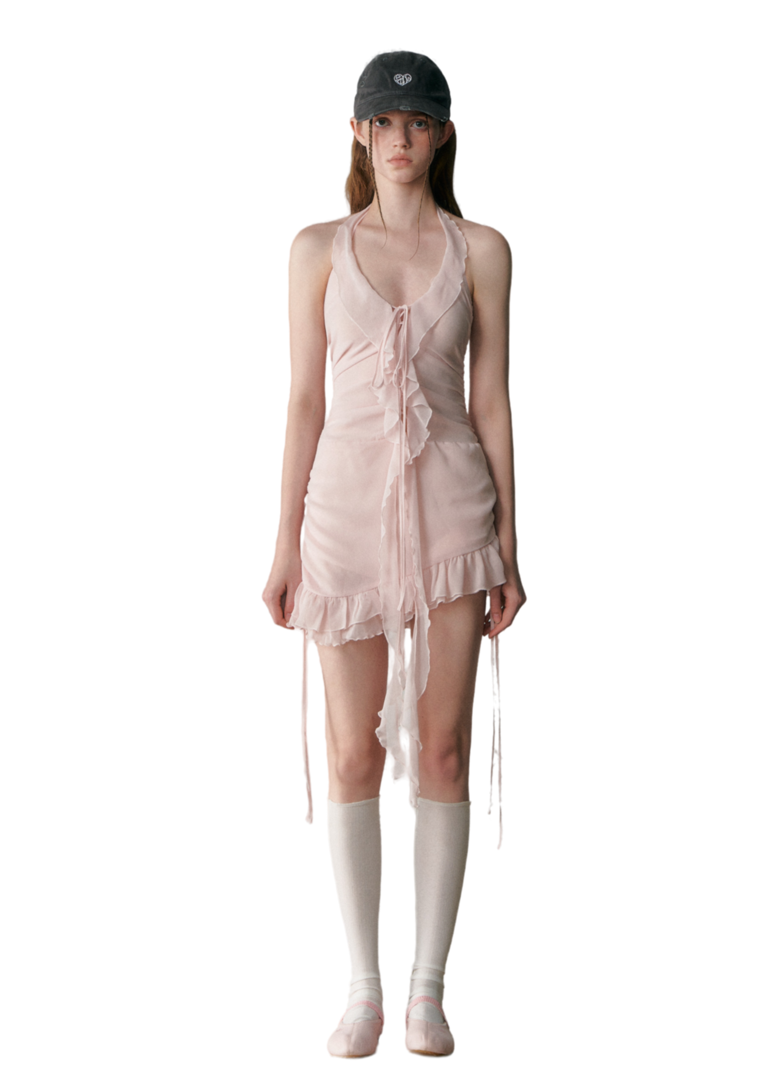 LLDC Pink Ruched Chiffon Halterneck Mini Dress