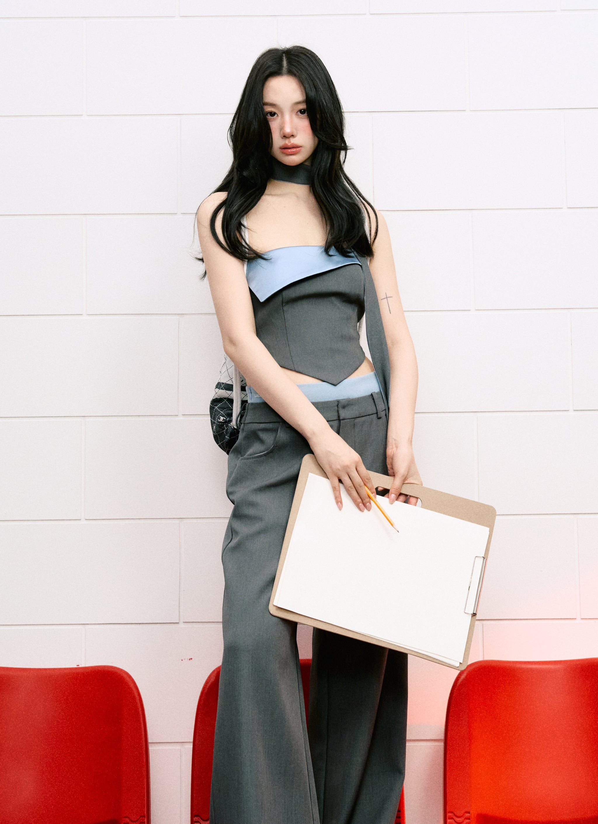 LLDC 'Red Balloon' Contrast Color Cuffed Bandeau Top & Wide