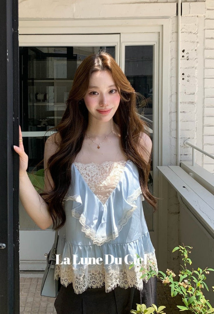 LLDC 'ETHEREAL MEADOW' Sea at Dawn Floral Lace Trim Ruffled