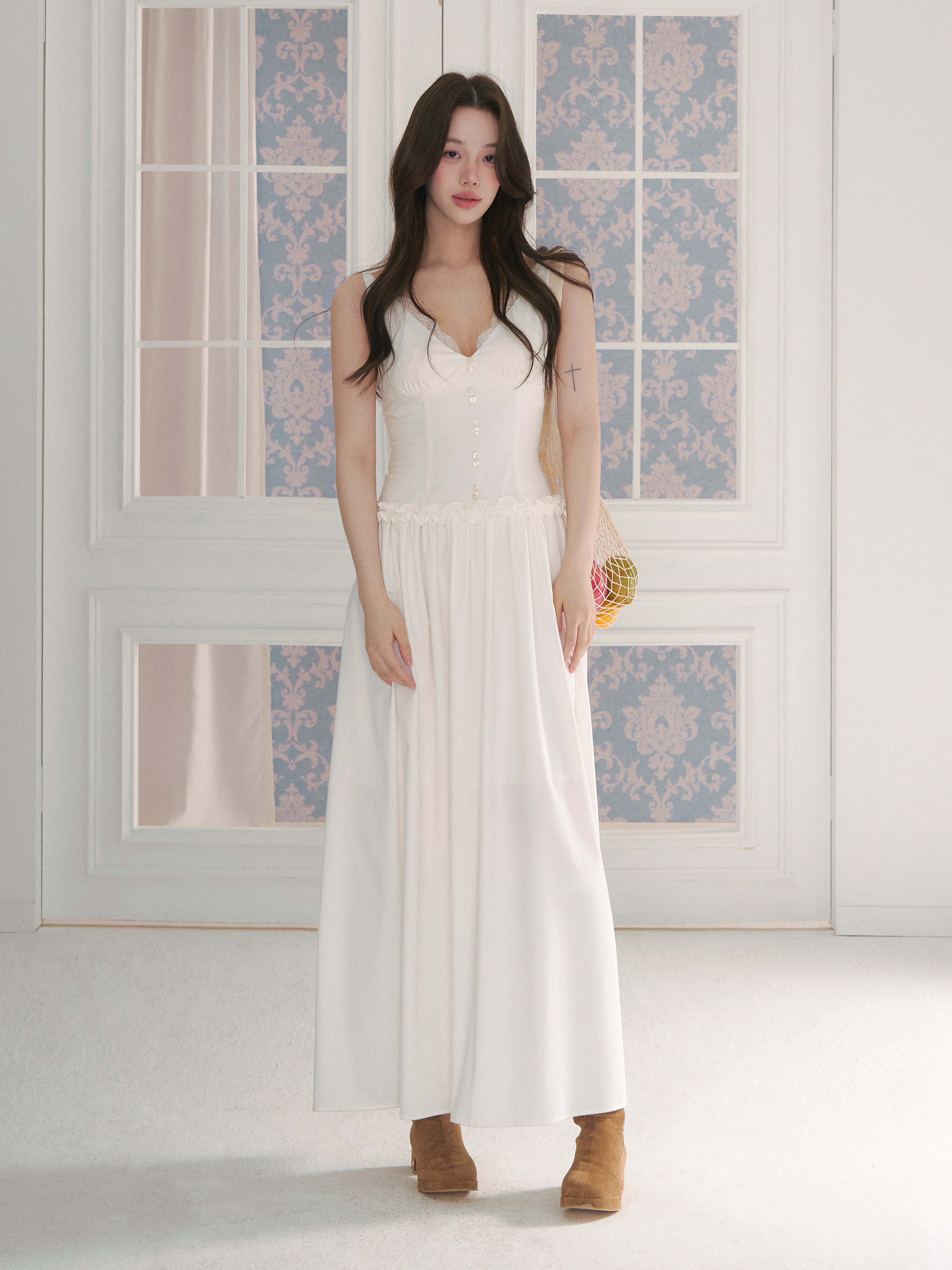LLDC 'FLORAL TEA REVERIE' V-neck Waist-Cinching Ruffled Dress